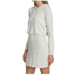 Monrow Double Layer Hoody Dress in Ash Heather Grey M